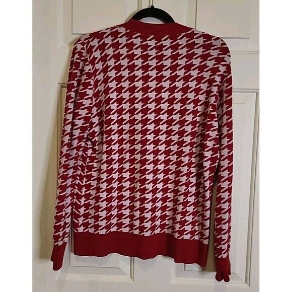 VIISHOW Womens Red And White Houndstooth Cardigan Large Christmas Holiday EUC - Picture 3 of 9